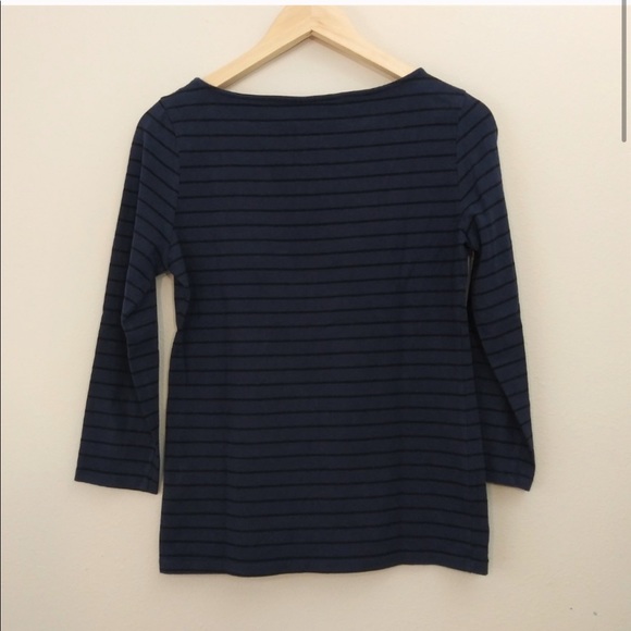 Vintage Navy Thin Stripe Striped 3/4 Sleeve Pima Cotton Tee Indie Sleaze S - Picture 2 of 4